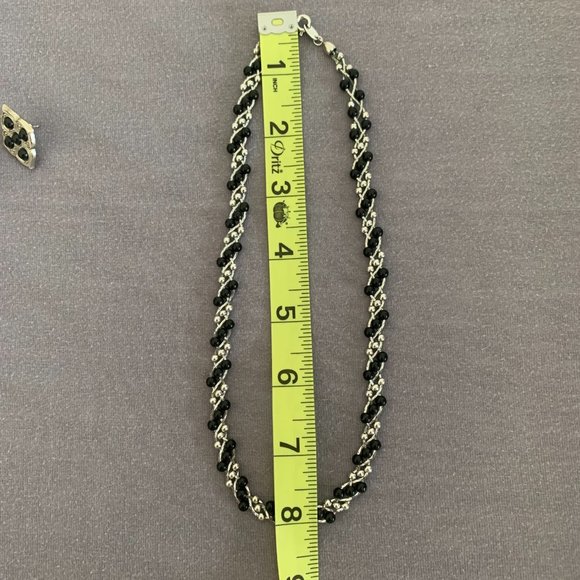 2/$20 Silver/Black Beaded Necklace and Earring set - Picture 7 of 8